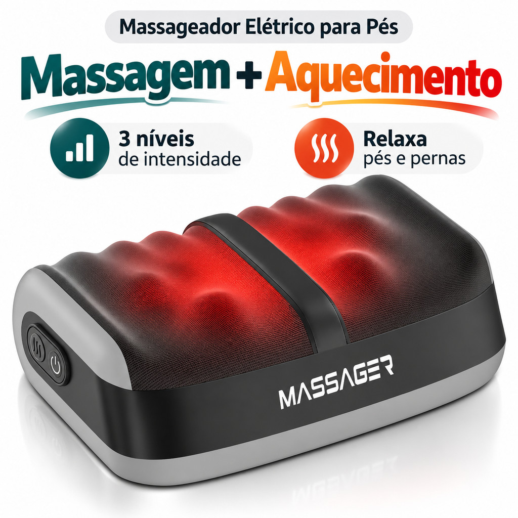 Massageador Elétrico Para Pés com Aquecimento 3 Níveis de Intensidade Massagem 6D Relaxante 20 Pontos