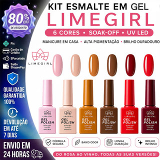 Kit Esmalte em Gel Limegirl 6Cores Soak‑Off UV LED Manicure em Casa Alta Pigmentação Brilho Duradouro Rosa Nude Vermelho