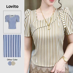 Lovito Blusa Casual Assimétrica Primavera/Verão Listrada Para Mulheres LK2ED404