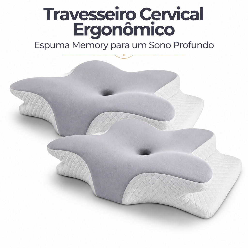 Travesseiro Cervical Ortopédico Borboleta Viscoelástico Fronha Lavável Alívio Dores Coluna Cabeça Sono Profundo