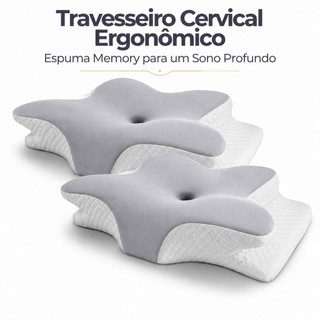 Travesseiro Cervical Ortopédico Borboleta Viscoelástico Fronha Lavável Alívio Dores Coluna Cabeça Sono Profundo