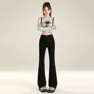 Preto Micro-queimado Jeans feminino outono 2026 novo estilo fino cintura alta alongado elástico mais magro olhar queimad
