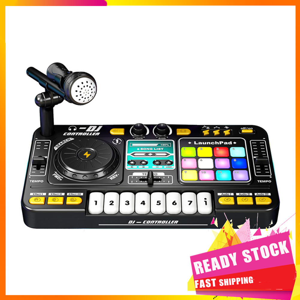 gfgfgfgg Controlador de DJ para crianças Leitor de disco Teclado eletrônico Mesa mixer BT com microfone ajustável