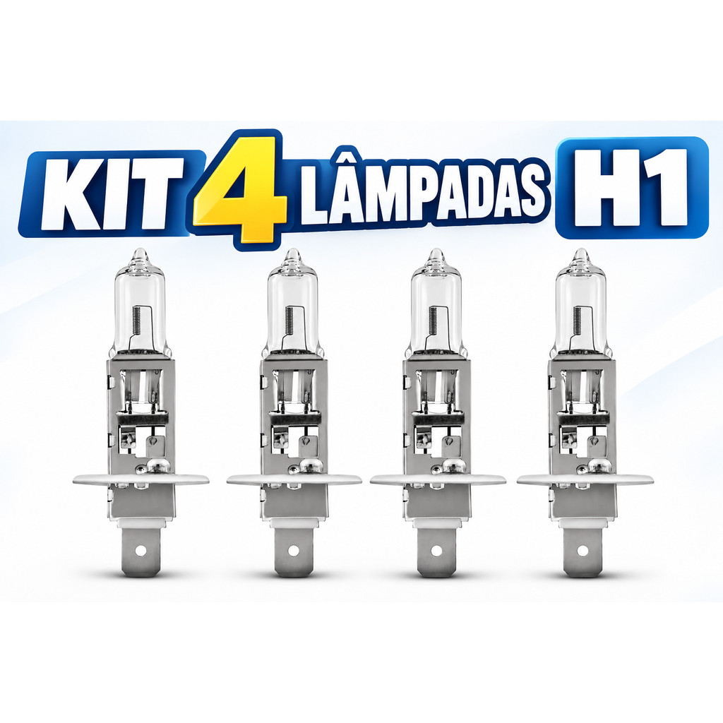 Kit 4 Lâmpada Farol Alto Milha H1 Halogena 12v 55w