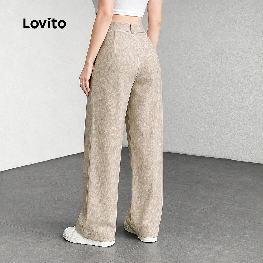 (New Arrival) Lovito Calças cáqui Femininas P/trabalho Cintura média Reta Estruturadas clássicas/versáteis prim/verão PTK10P2D701 — imagem 2 de 2