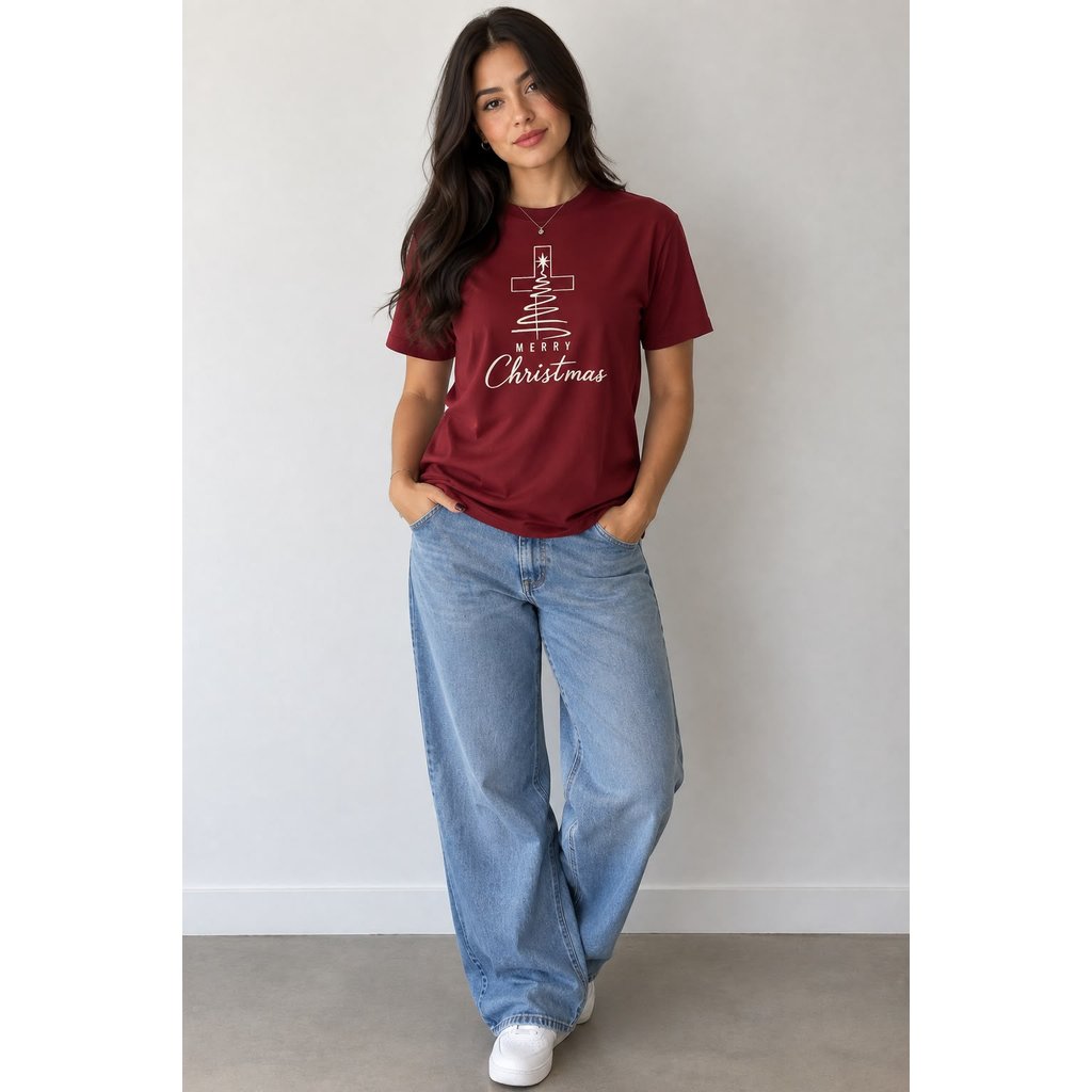 Camiseta Unissex De Natal Estampada Merry Christmas Camiseta 100% Algodão Confortavel Com Gola Redonda Envio Imediato!