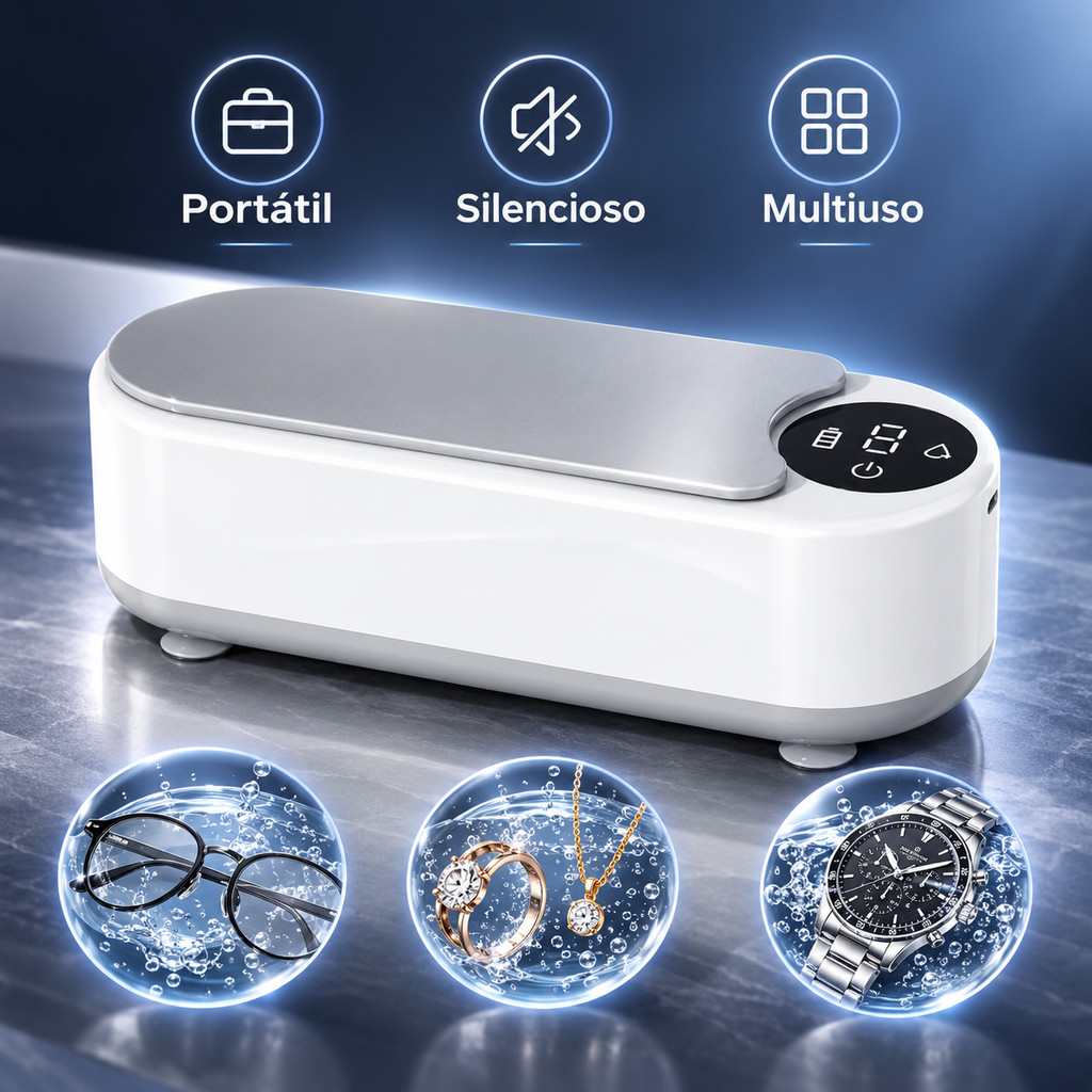 Limpador Ultrassônico 45kHz Recarregável USB para Óculos Joias Relógios Bijuterias Limpeza Profunda