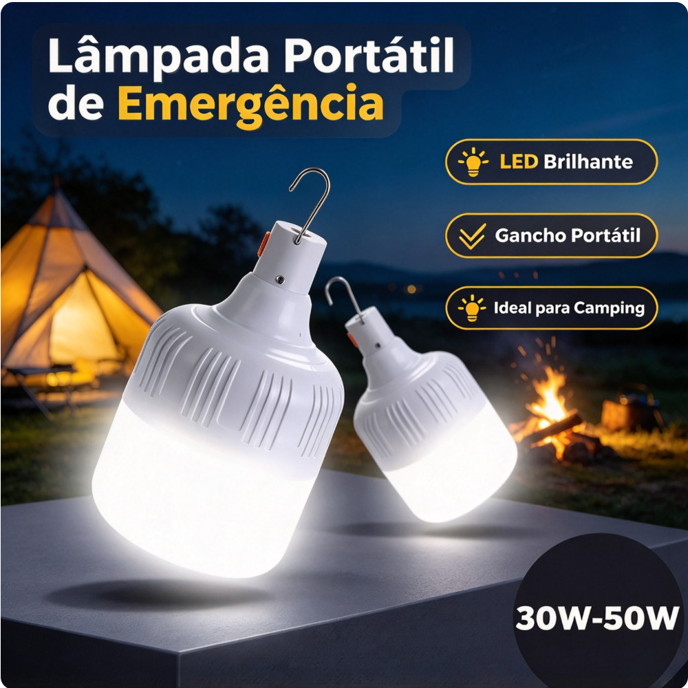 Lâmpada LED USB Recarregável Portátil 50W Luz de Emergência para Acampamento Casa e Decoração
