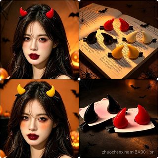 Presilha de cabelo de diabinho de Halloween, mini presilha de chifres 3D, estilo doce e cool, acessório de cabelo engraç