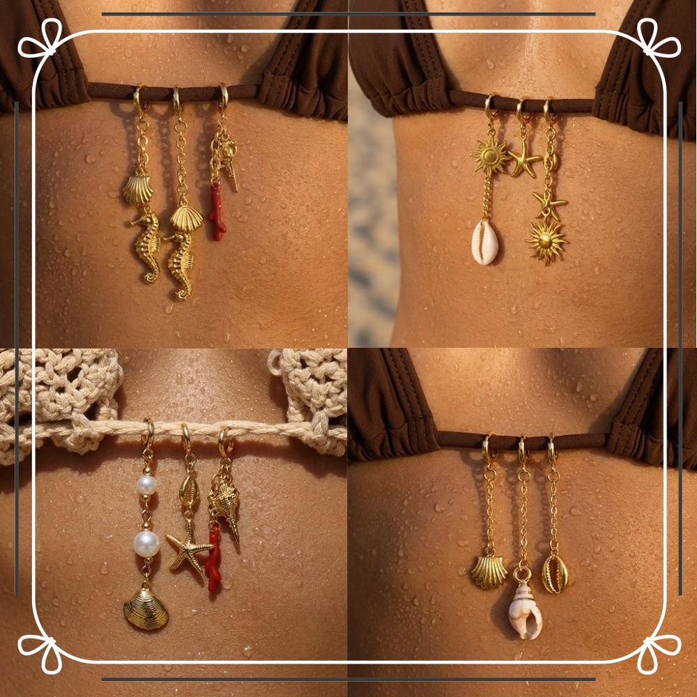Conjunto De Amuletos De Biquíni , Pingente De Fivela De Concha De Aço Inoxidável , Joias De Banho De Coral Vermelho Da S