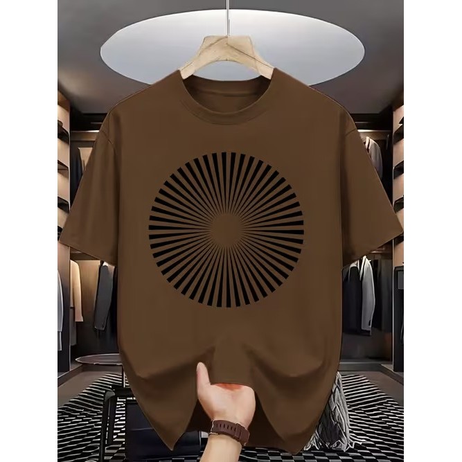 Camiseta Marrom Manga Curta Estampada Geométrica Confortável Moderna Premium Estilosa Moda Casual Tendência Verão