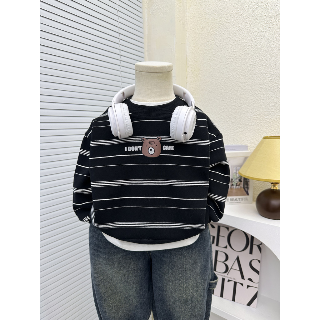 Meninos listrado moletom 2025 novo estilo crianças primavera outono estilo de manga comprida em torno do pescoço camisa 