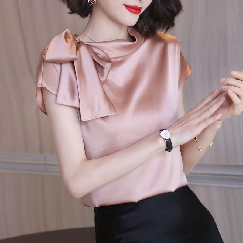 2026 verão feminino High-End camisa de cetim Design feminino nicho borboleta Festival elegante elegante camisa de Chiffo