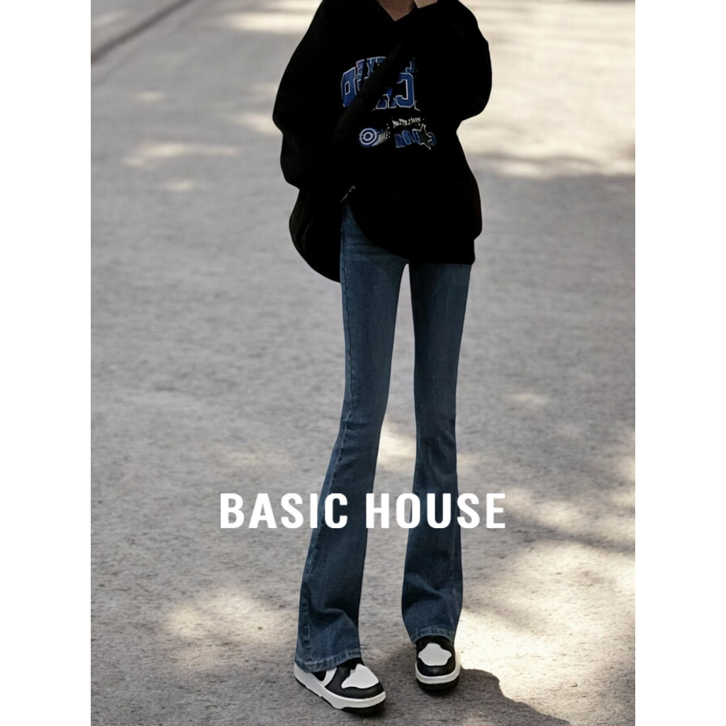 Casa básica/casa básica Retro Jeans Skinny feminino outono cintura alta forro de lã calças estreitas largas