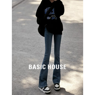 Casa básica/casa básica Retro Jeans Skinny feminino outono cintura alta forro de lã calças estreitas largas