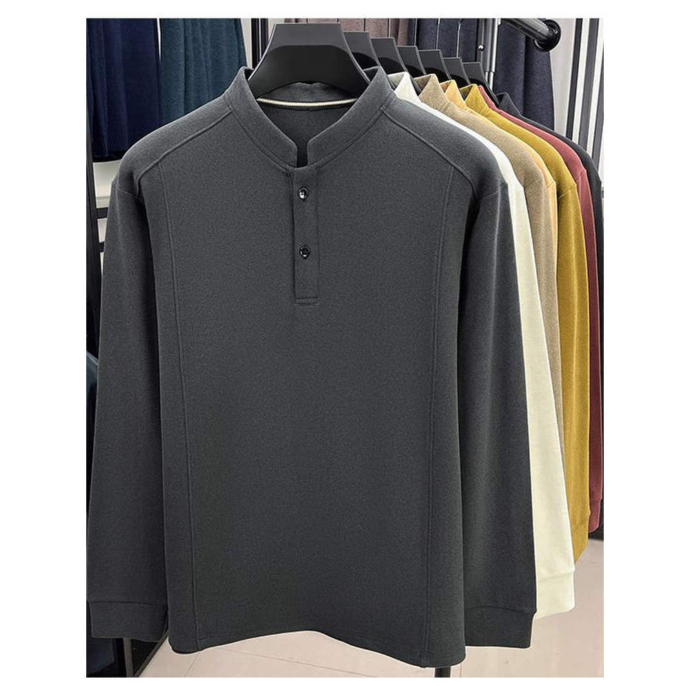 Romon outono inverno dupla face velo manga comprida camiseta masculina gola alta cor sólida alemão Fle