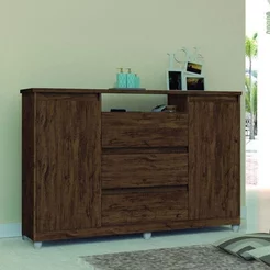 Cômoda 3 Gavetas 2 Portas Vênus Móveis Primus Marrom/Amêndoa Amêndoa