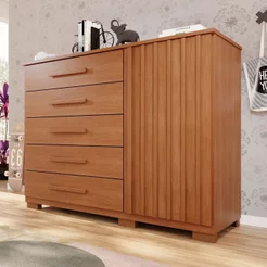 Cômoda para Quarto 1 Portas 5 Gavetas Jaspe Expresso Móveis Marrom/Cinamomo Cinamomo
