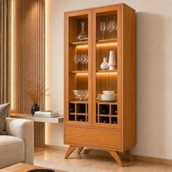Cristaleira Reflecta 100%MDF 2 Portas Pés em Madeira Maciça Naturalle