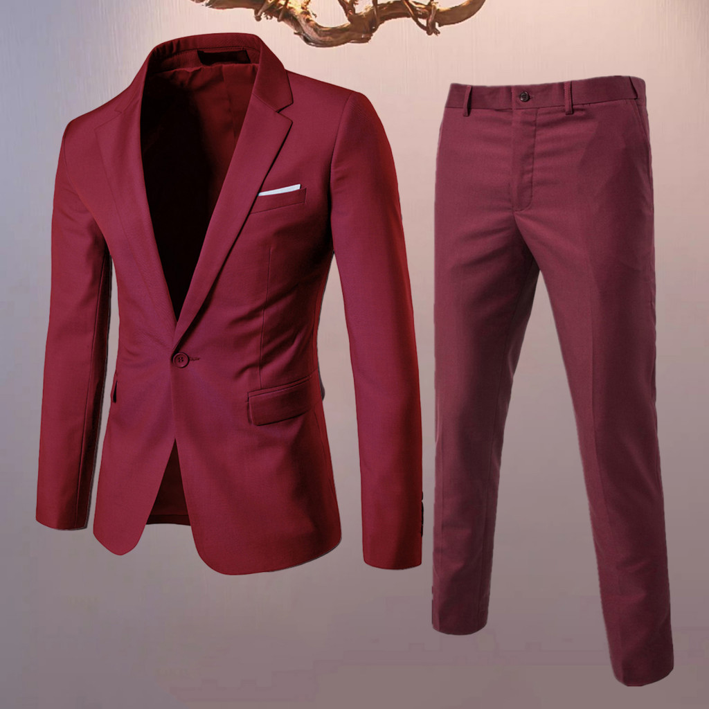 Men Blazer Pants Set Groom Wedding Outfit 2pcs Business Suit Slim Fit Lapel Single Button Long Formal Workwear Office We