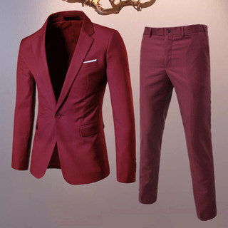 Men Blazer Pants Set Groom Wedding Outfit 2pcs Business Suit Slim Fit Lapel Single Button Long Formal Workwear Office We