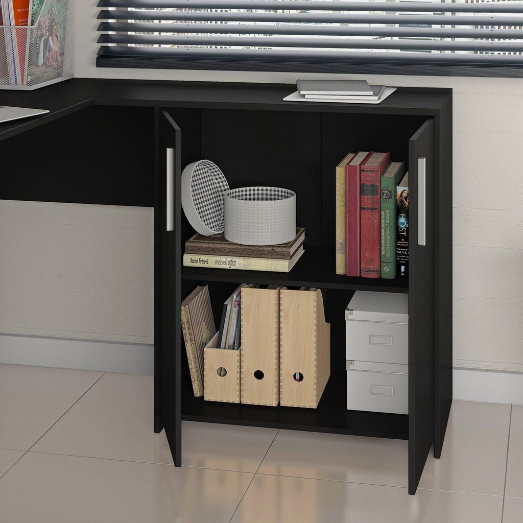 Escrivaninha Mesa Escritório em L Office Nt 2005 2 Gavetas 3 Portas 157cm Preto Tx Preto Tx · foto 2