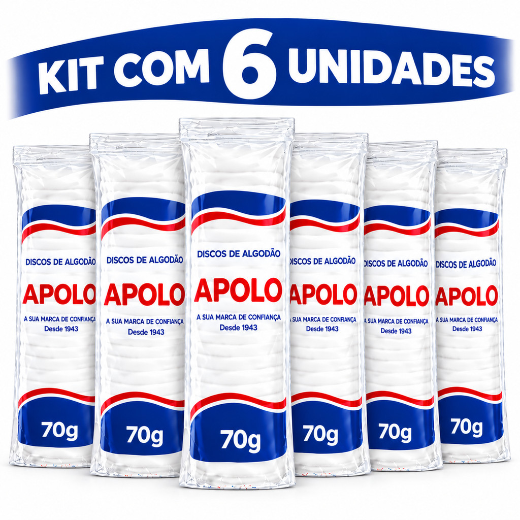 Kit 6 Algodão Disco Apolo 70g Limpeza Facial Removedor Maquiagem skincare