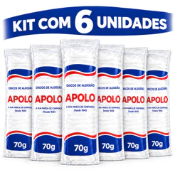 Kit 6 Algodão Disco Apolo 70g Limpeza Facial Removedor Maquiagem skincare