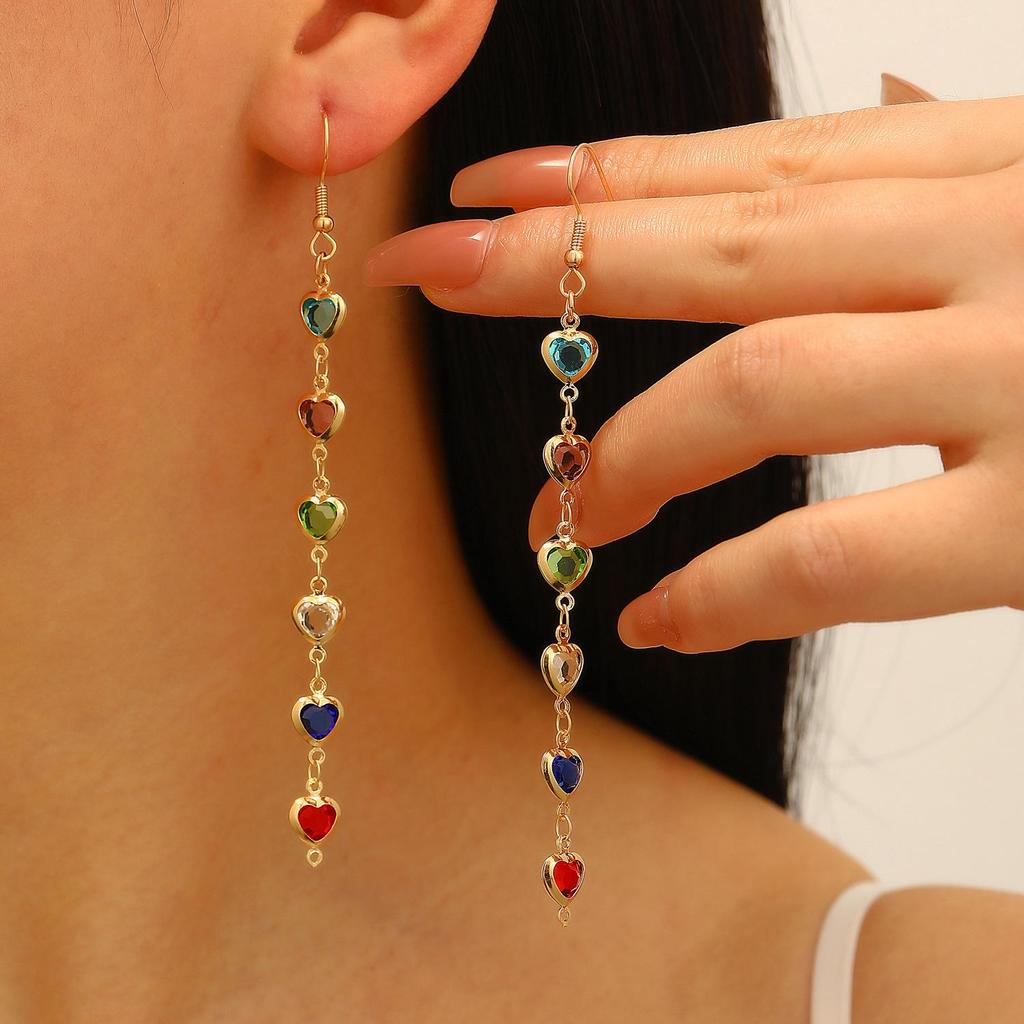 Brincos de borla longa colorido coração diamantes doce luz brincos de luxo moda High-End brincos femininos