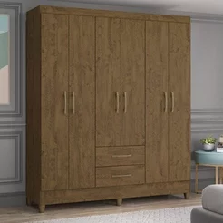 Guarda-Roupa Casal 6 Portas e 2 Gavetas e Pés Panamá Marrom/Castanho Castanho