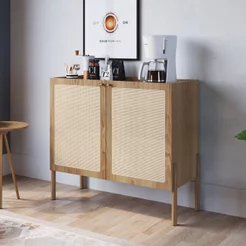 Balcão Bar 2 Portas 93cm Palhinha Pé Madeira Oslo Marrom/Hanover Hanover