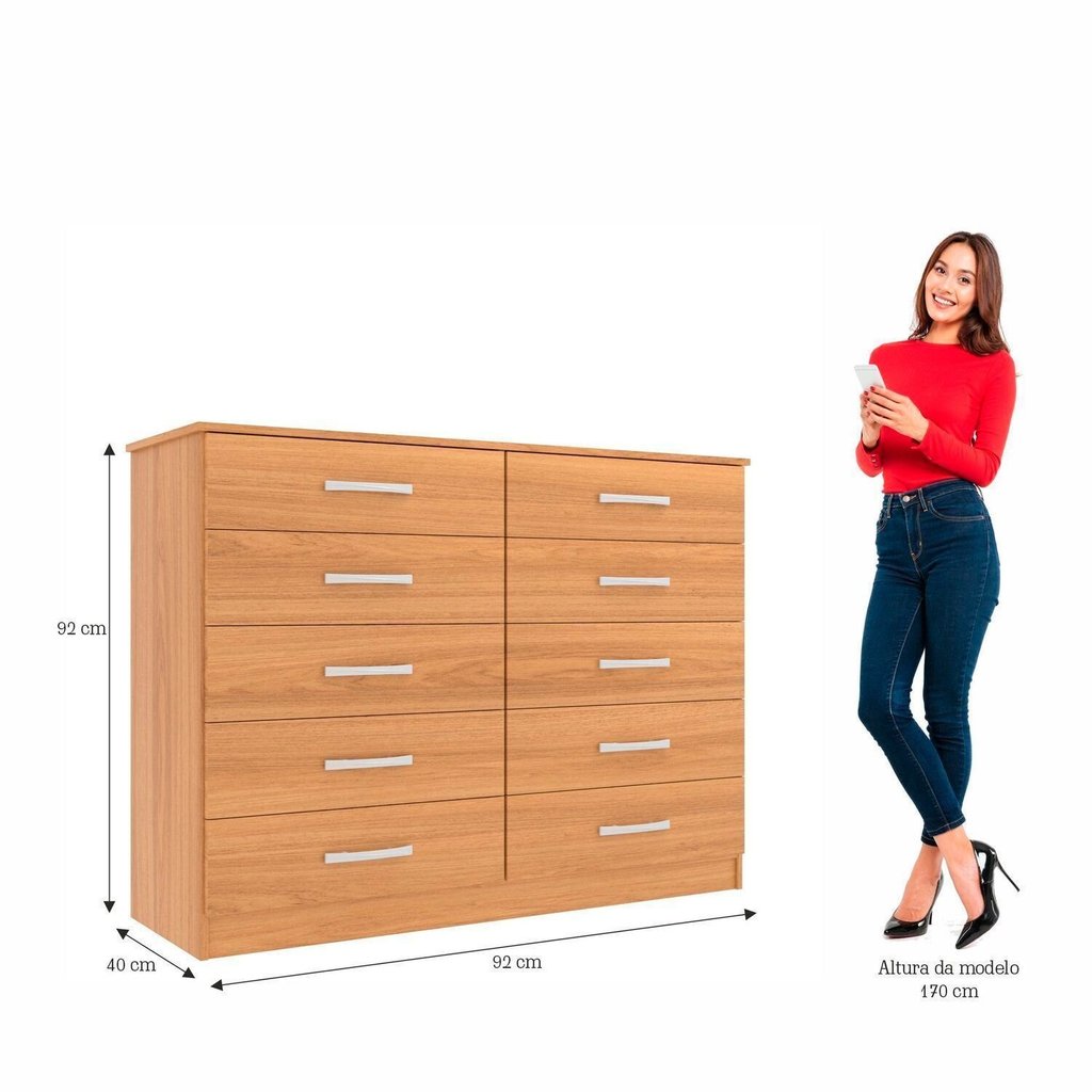 Cômoda para Quarto 10 Gavetas Marbela Amarelo/Cinnamomo Cinamomo · foto 2