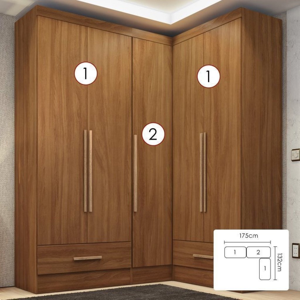 Quarto Modulado de Canto 100% MDF 3 Peças 5 Portas 2 Gavetas Smart Plus Espresso Móveis Marrom/Cinamomo Cinamomo · foto 2