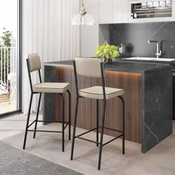 Kit 2 Banquetas Altas para Cozinha Vintage Bege/Preto/Off White Preto/Off White