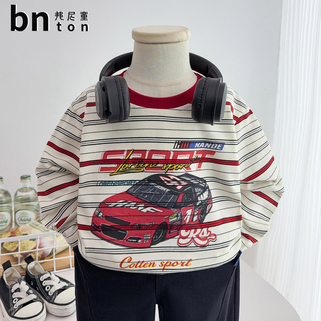 Crianças primavera Casual camisa de fundo 2026 novo estilo menino primavera outono manga comprida camiseta bebê listrado