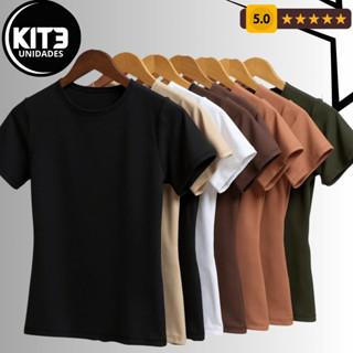 kit 3 Blusas Manga Curta Blusinhas Feminina de Baby Look Camisetas academia Básica Suplex em Oferta na Shopee