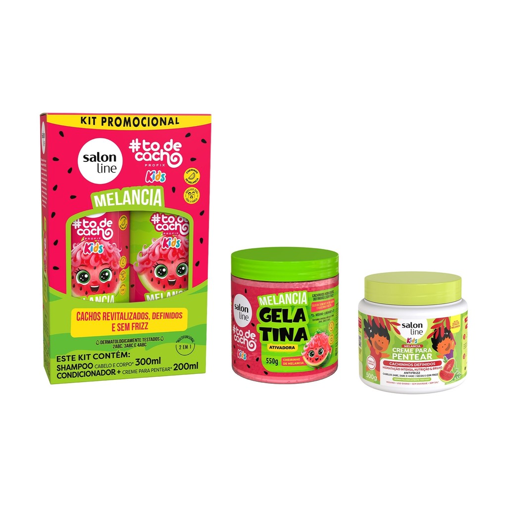 Kit Shampoo + Condicionador + Creme de Pentear 500gr e Gelatina 550g Melancia em Oferta na Shopee
