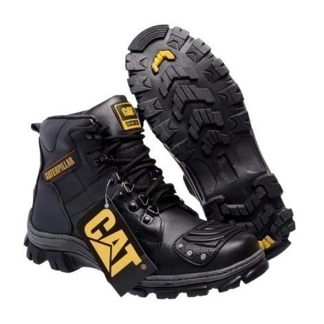 Bota Motoqueiro Caterpillar Preta em Couro para Motociclista motoboy emborrachada antiderrapante