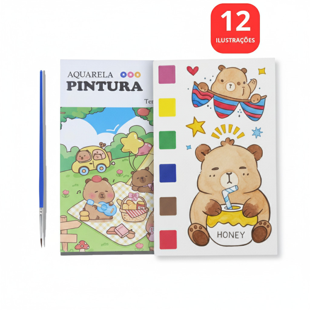 Livro De Colorir Infantil Com Aquarela Tempo Feliz Capivara Prancheta Para Pintar em Oferta na Shopee