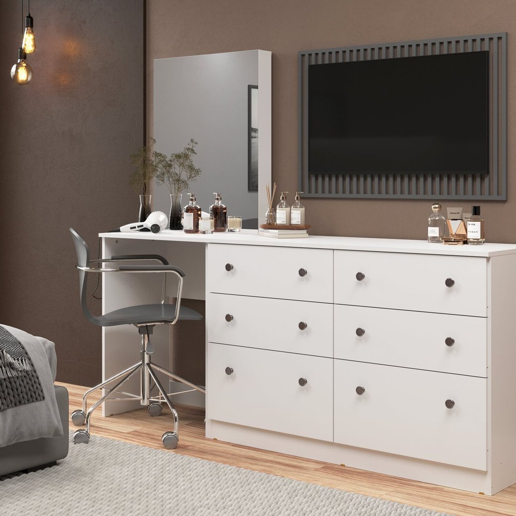 Cômoda Penteadeira 6 Gavetas e Espelho Maite Yescasa Branco em Oferta na Shopee