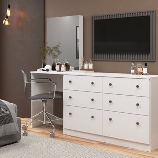 Cômoda Penteadeira 6 Gavetas e Espelho Maite Yescasa Branco em Oferta na Shopee