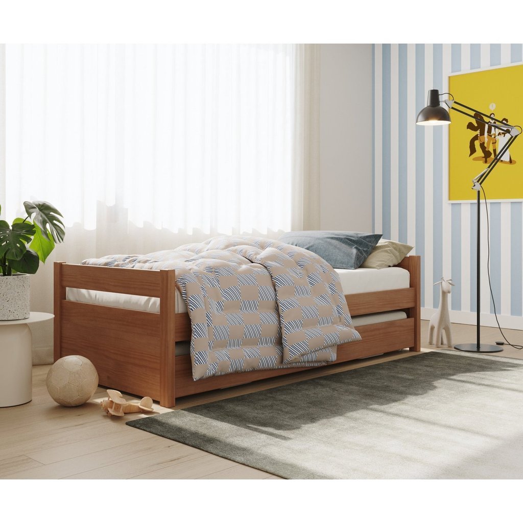 Bicama 90x190cm em Madeira Maciça Double Yescasa Amendoa em Oferta na Shopee