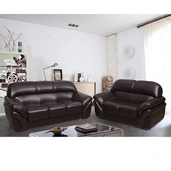 Conjunto Sofá 3 e 2 Lugares Classico Corino Marrom Lisboa