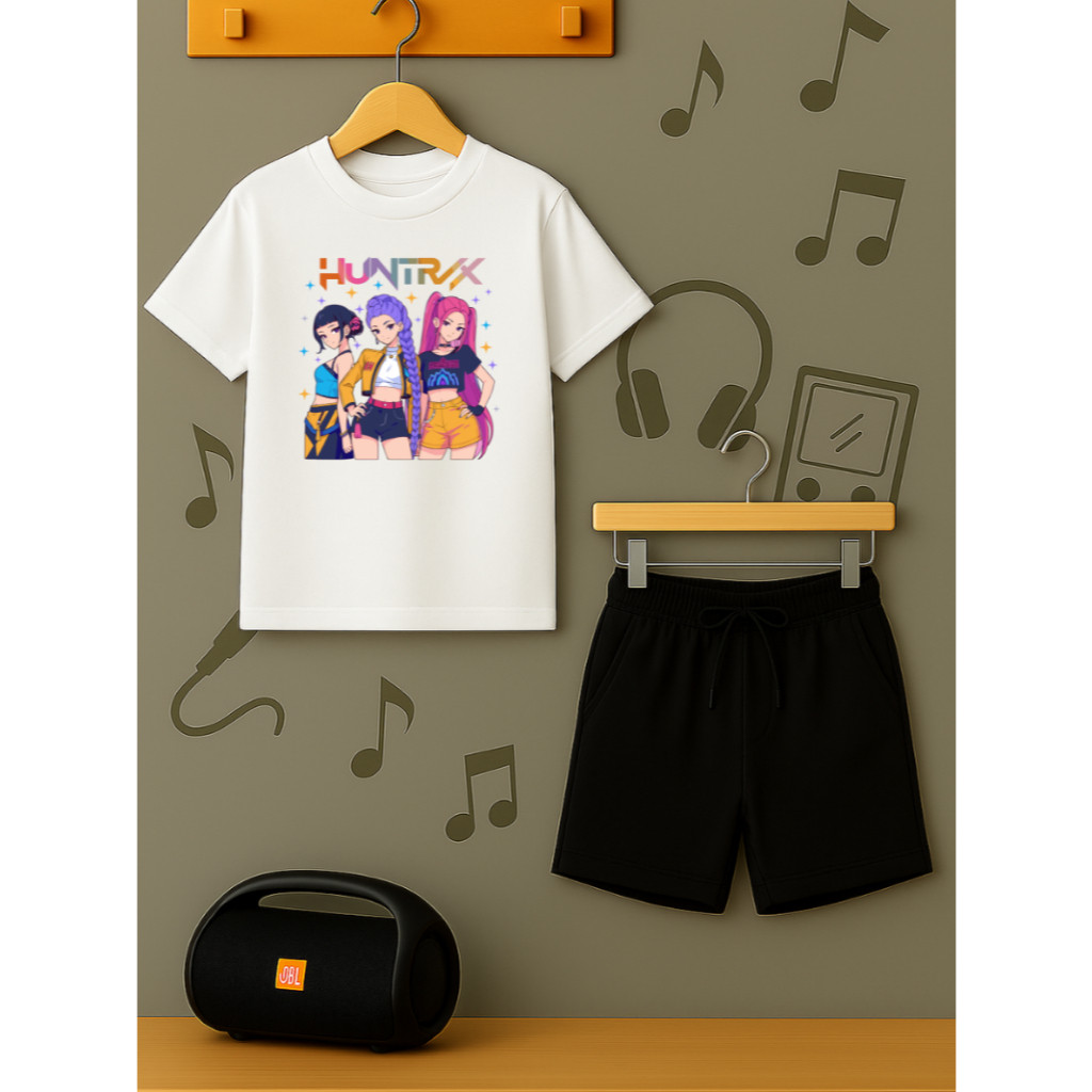 Conjunto Huntrix Star Camiseta e Bermuda Moletom Infantil Juvenil Short Menino Menina Algodão Macio