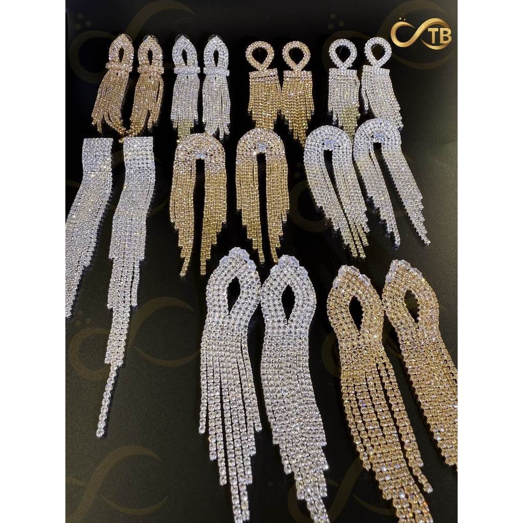 TB Brincos Dourados prata com Franja Strass Brinco Luxo Feminino Brilho Intenso Moda Festa Presente em Oferta na Shopee
