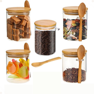 Kit 6 Potes Vidro 245ml Tampa Hermética De Bambu +6 Colher em Oferta na Shopee