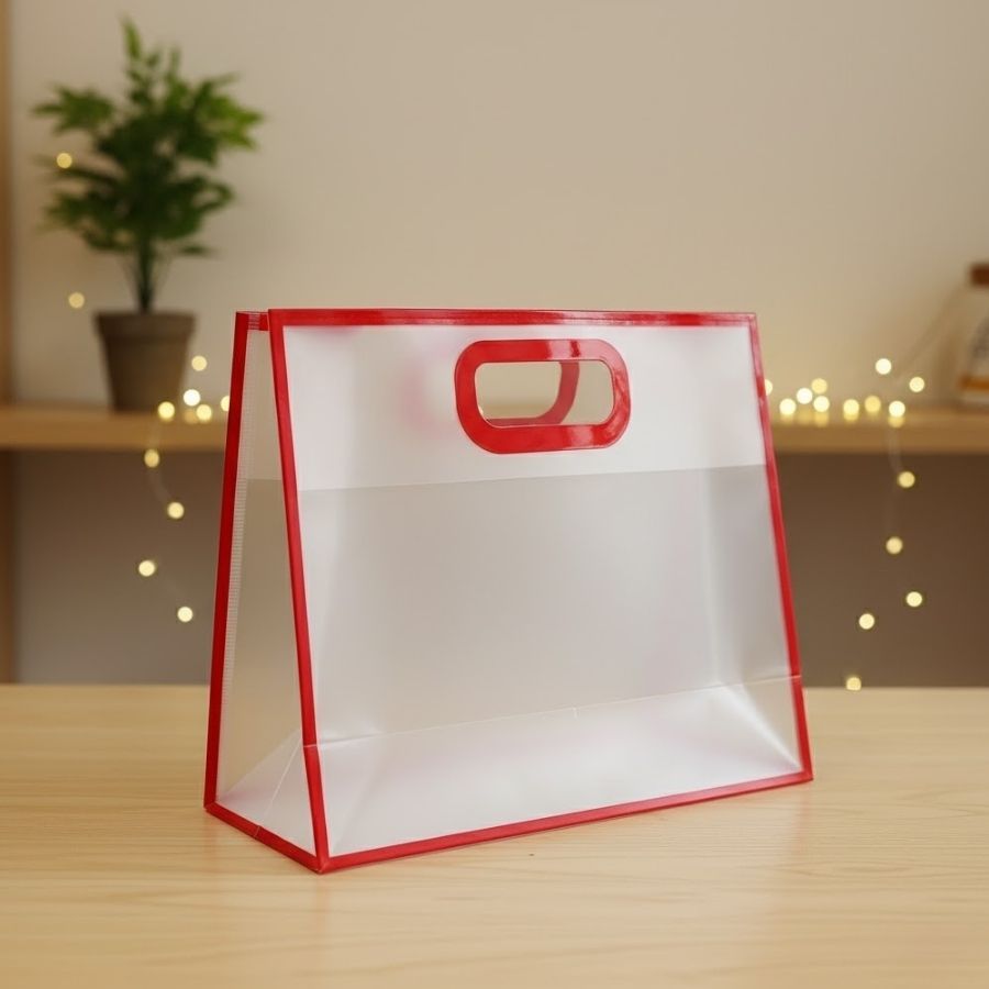 Sacola Transparente Fosca Pvc Alça Plana Vermelho - 22x26x10cm - 12 unidades - Rizzo em Oferta na Shopee