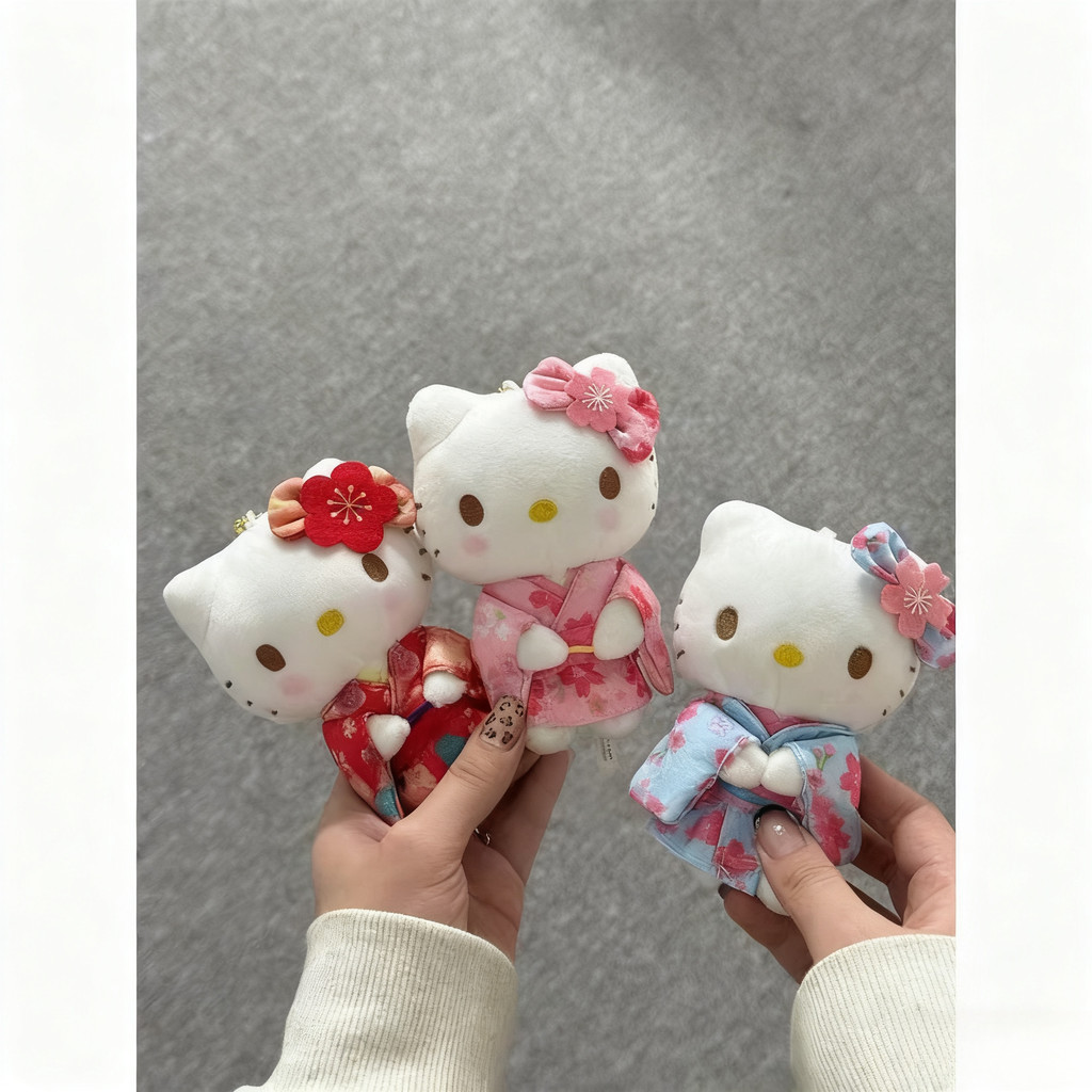Boneca De Pelúcia Quimono Trigêmeos Estilo Japonês Hello Kitty – Chaveiro Com Pingente De Bolsa Kawaii Para Meninas