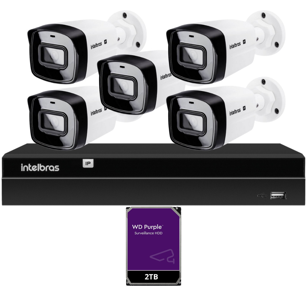 Kit Nvr Intelbras Nvd 1408P HD 2TB purple 5 Câmeras Ip Vipc