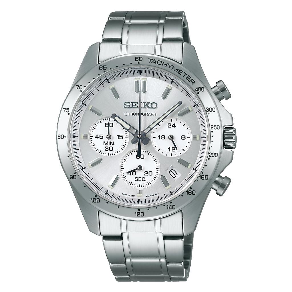 Relógio masculino prateado Seiko Selection Quartz Chronograph (três linhas horizontais) SBTR009